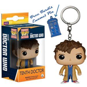 Funko Pop Doctor Who Tenth Doctor Pocket Keychain w/ Free Tardis Enamel Pin
